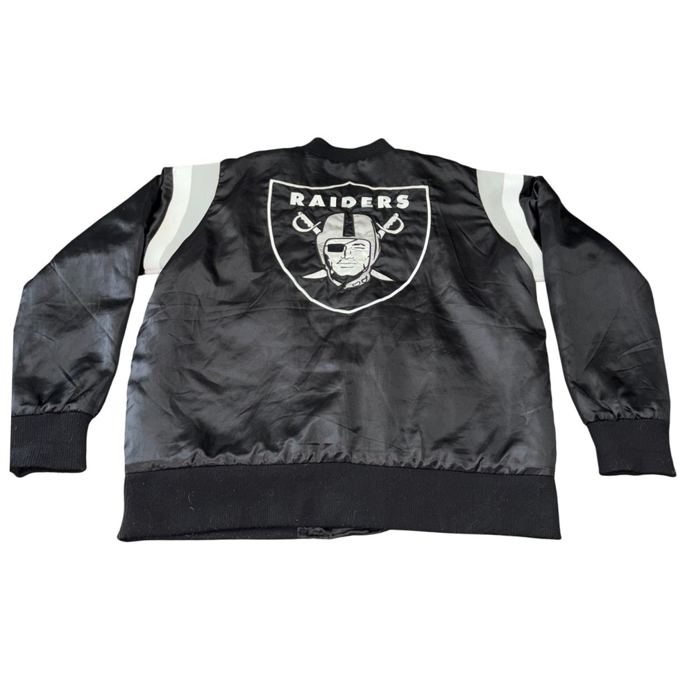 NFL Las Vegas Raiders Satin Jacket Mens XL Black Snap Bomber Varsity Coat - Picture 5 of 8